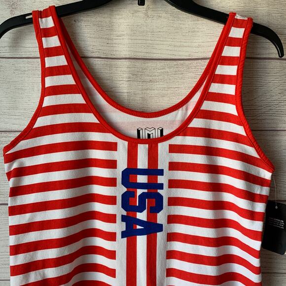IML Isaac Morris Stripe USA Bodysuit Red White Blue Tank Size L - Picture 2 of 12
